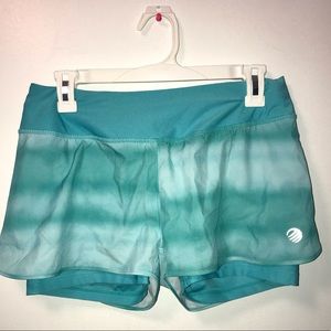 Tie-dye blue athletic shorts w/ built in spandex!